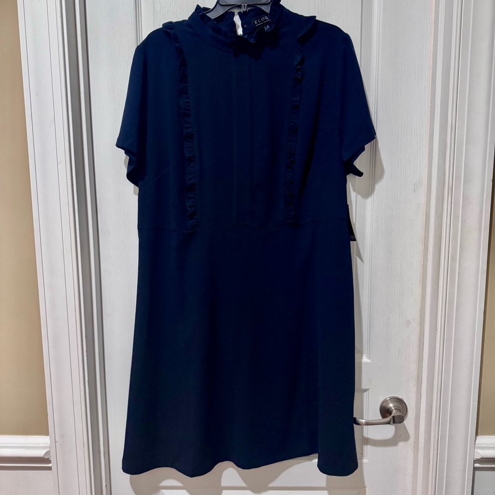 NWT ELOQUII Ruffle Front Soft Shirt Dress 18 Navy Blue Feminine classic - Picture 11 of 13